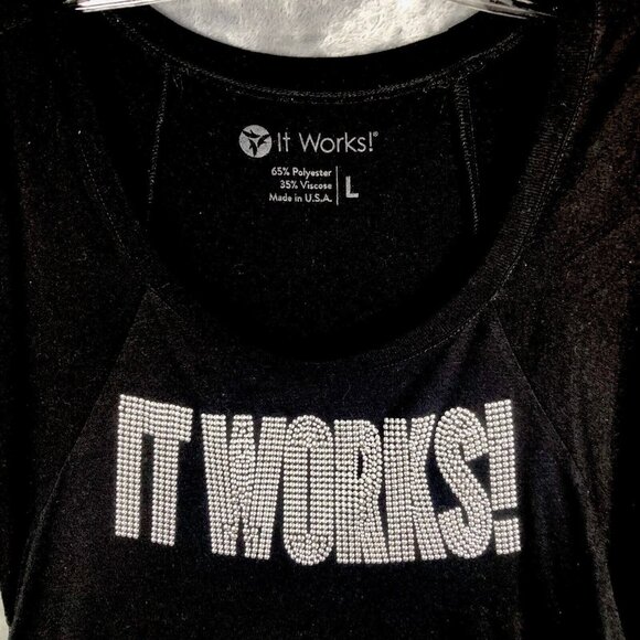 It Works Bling Women's T Shirt Black Studded Silver It Works Size L Shirt - Picture 2 of 10
